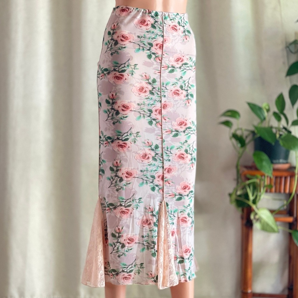 NWT Pretty Damage Sheer Pink Floral Mesh Lace Maxi Skirt Coquette Fairycore M